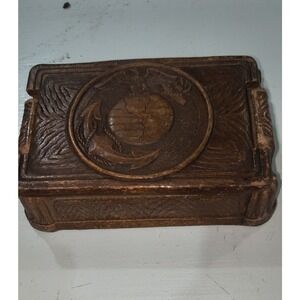 Vintage SyrocoWood USMC Marine Corps Trinket Box Eagle Globe Anchor Emblem Brown